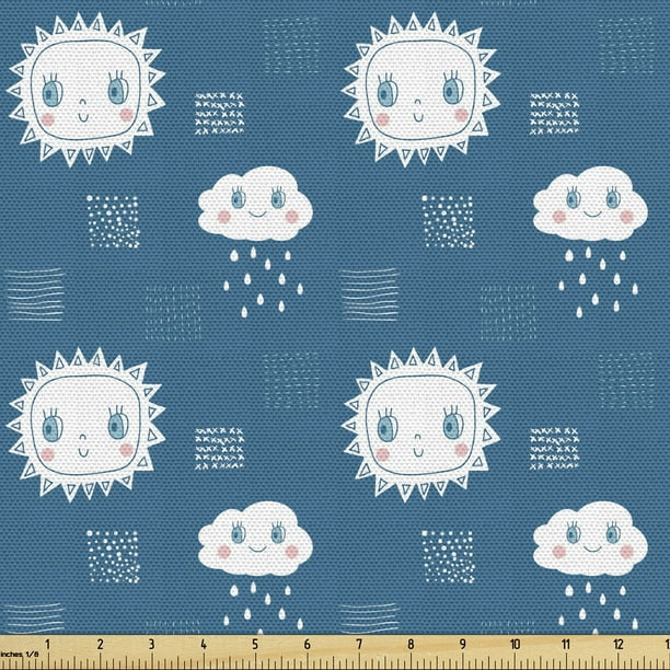 Cartoon Upholstery Fabric by the Yard, Newborn Faces of Clouds Raindrops Snow and Sun Wind Seasonal Cartoon, Decorative Fabric for DIY and Home Accents, Petrol Blue White by Ambesonne Cartoon Upholstery Fabric by the Yard, Newborn Faces of Clouds Raindrops Snow and Sun Wind Seasonal Cartoon, Decorative Fabric for DIY and Home Accents, Petrol Blue White by Ambesonne