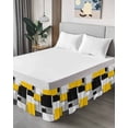 thumbnail image 4 of Yellow Grey Black Geometric Wrap Around Bed Skirts for California King Bed 16" Drop,Bed Skirt with Adjustable Elastic Belt Dust Ruffle Bed Valance for Bedroom Modern Abstract Art Bed Frame Cover, 4 of 7