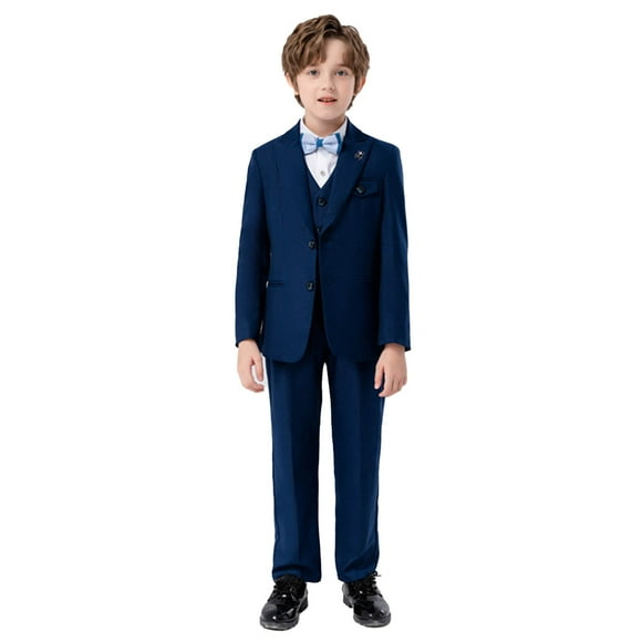 Liyamei Boys' Solid Color Suit Formal Dress Set,Blue 5-6 Years