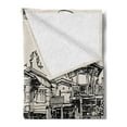 thumbnail image 2 of Jazz Music Soft Flannel Fleece Throw Blanket, Art of Saxophonist Playing at River Bank Palm Trees Bungalow Reflection, Cozy Plush for Indoor and Outdoor Use, 70" x 90", Beige Black, by Ambesonne, 2 of 5