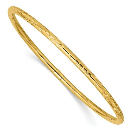 14k Yellow Gold 7in Polished Diamond Cut Slip on Bangle Bracelet