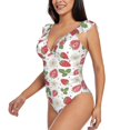 thumbnail image 3 of Yiaed Strawberry Print Women's Ruffled One Piece Swimsuit V Neck Swimwear Slimming Monokini for Woman-Medium, 3 of 8