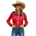 thumbnail image 2 of Western Shirts for Women Floral Print Long Sleeve Cowgirl Shirts Button Down Shirt Country Concert Tops Red XL, 2 of 4