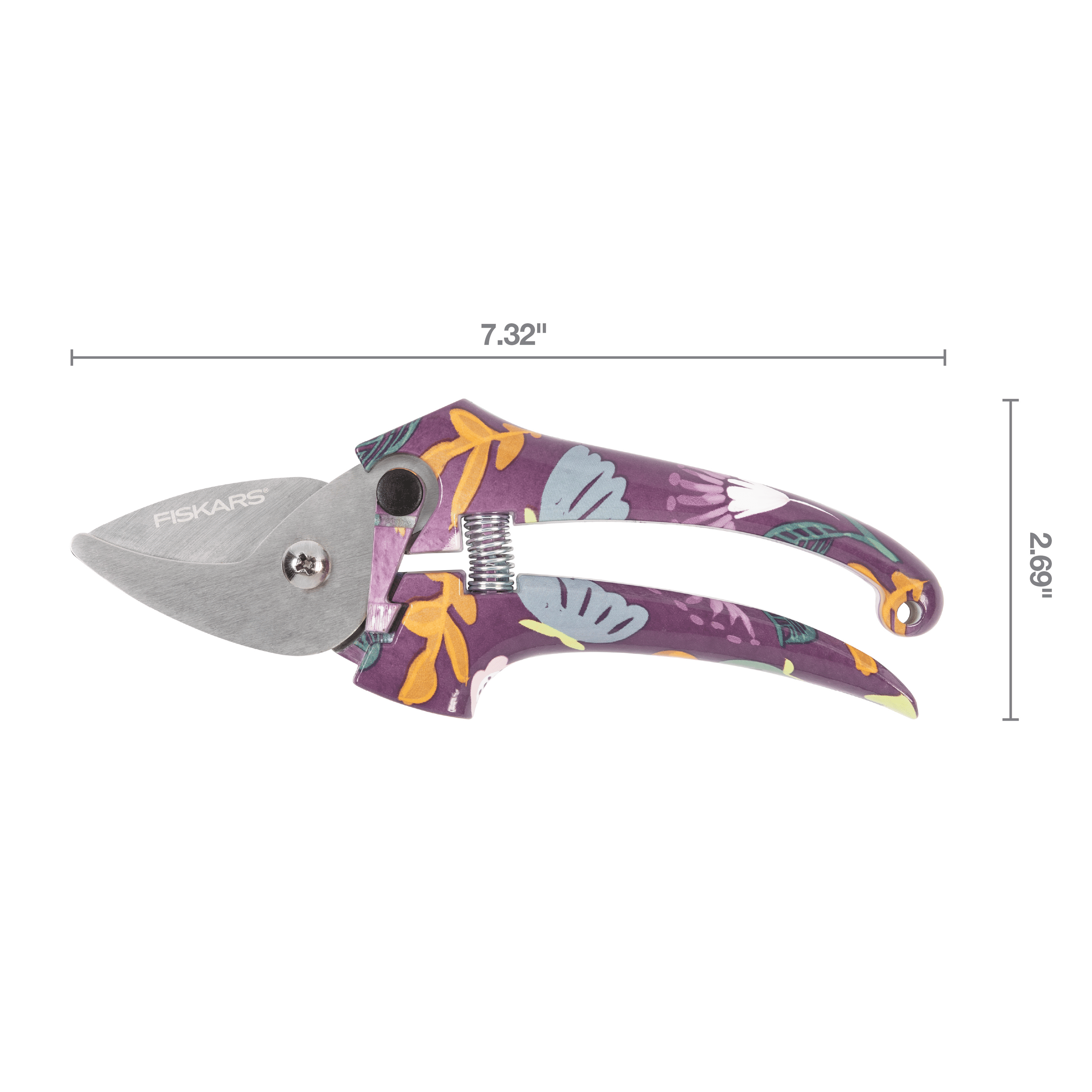 Fiskars 7" Fashion Bypass Pruner, 1/2" Cut Diameter, Purple Floral
