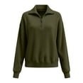 thumbnail image 5 of Womens Fall Winter Fashion Sweaters Quarter Zip up pullover Polo sweatshirt women casual trendy tops Army Green L, 5 of 7