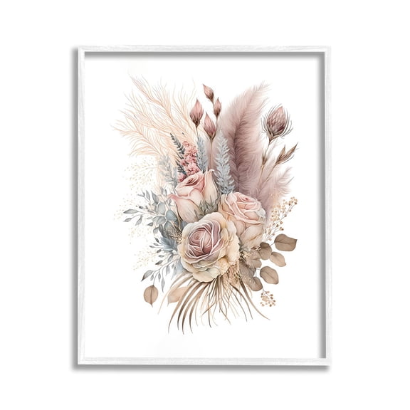 Stupell Industries Boho Neutral Roses Botanical & Floral Painting White Framed Art Print Wall Art, 11 x 14
