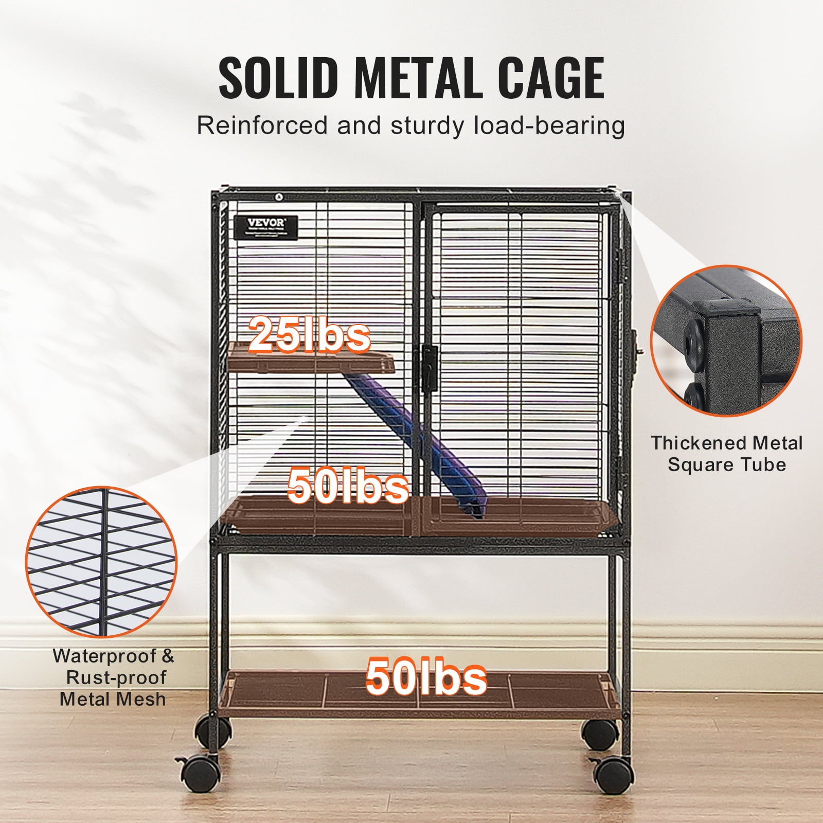 VEVOR 34" Rolling Metal Ferret Cage, Large 2-Tier Small Animal Cage with Ramps & Tray, Easy to Set up for Pet Rats, Hamster, Guinea Pig, Chinchilla, Squirrel, Hedgehogs, Bunny