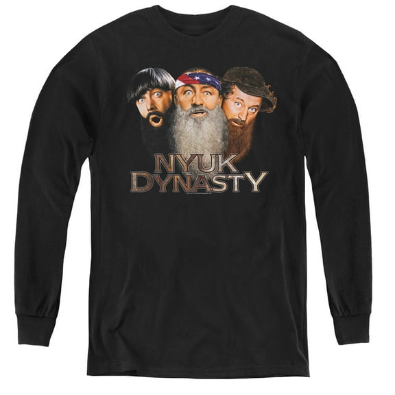 Three Stooges Nyuk Dynasty 2 Youth Long Sleeve Tee Black