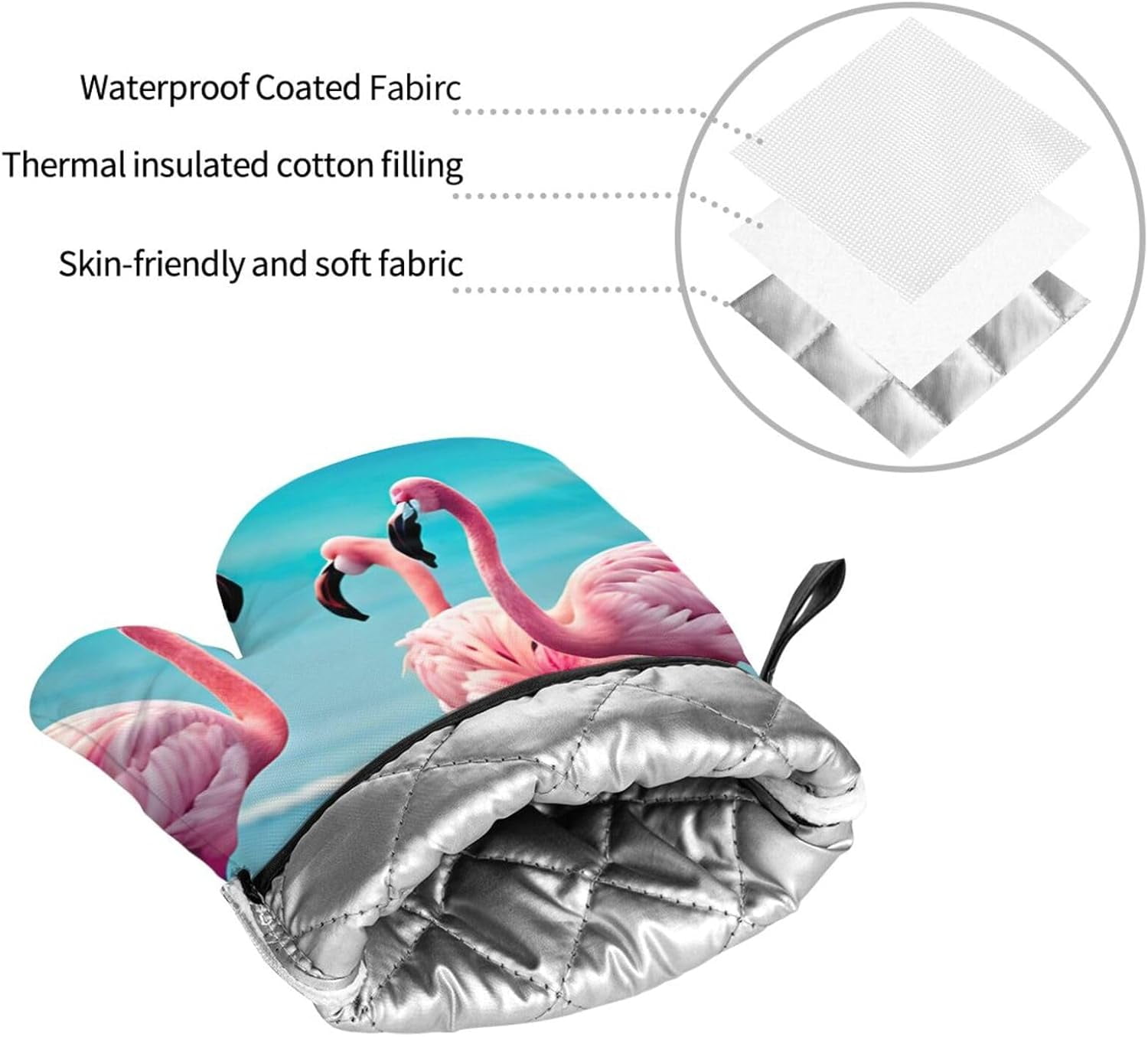 Flamingo Beach Print Oven Mitts and Pot Holders Sets of 4, Heat Resistant Kitchen Oven Gloves Hot Pads