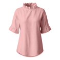 thumbnail image 4 of WCJM Women's Short Sleeve T-shirt Women Loose Fit Ruffled Short Sleeve Pullover Blouse Crewneck Cotton Linen Casual Top(Pink,S), 4 of 7