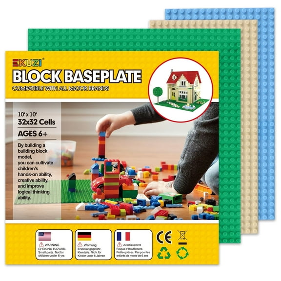 Ekuzi Base Plates for Building Bricks - Compatible with Major Brick Brands, 10"x10" Single & 10"x5" Double-Sided Baseboards for Multi-Level Builds (Multicolor)