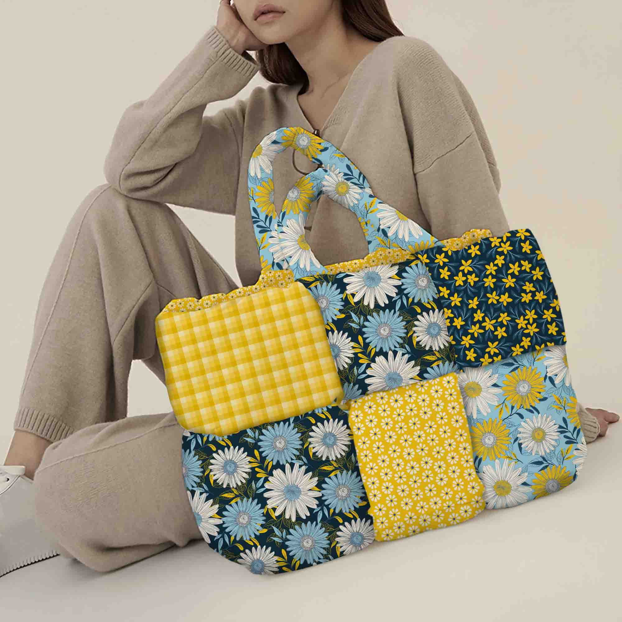 (3 pack) David Textiles 18" x 21" 100% Cotton Darling Daisy, Multi-color, for Quilting & Sewing, 5 Pieces