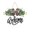 thumbnail image 2 of Clearance! Welcome Wooden Sign With Bow Simulation Green Plant Family Door Hanging, 2 of 7