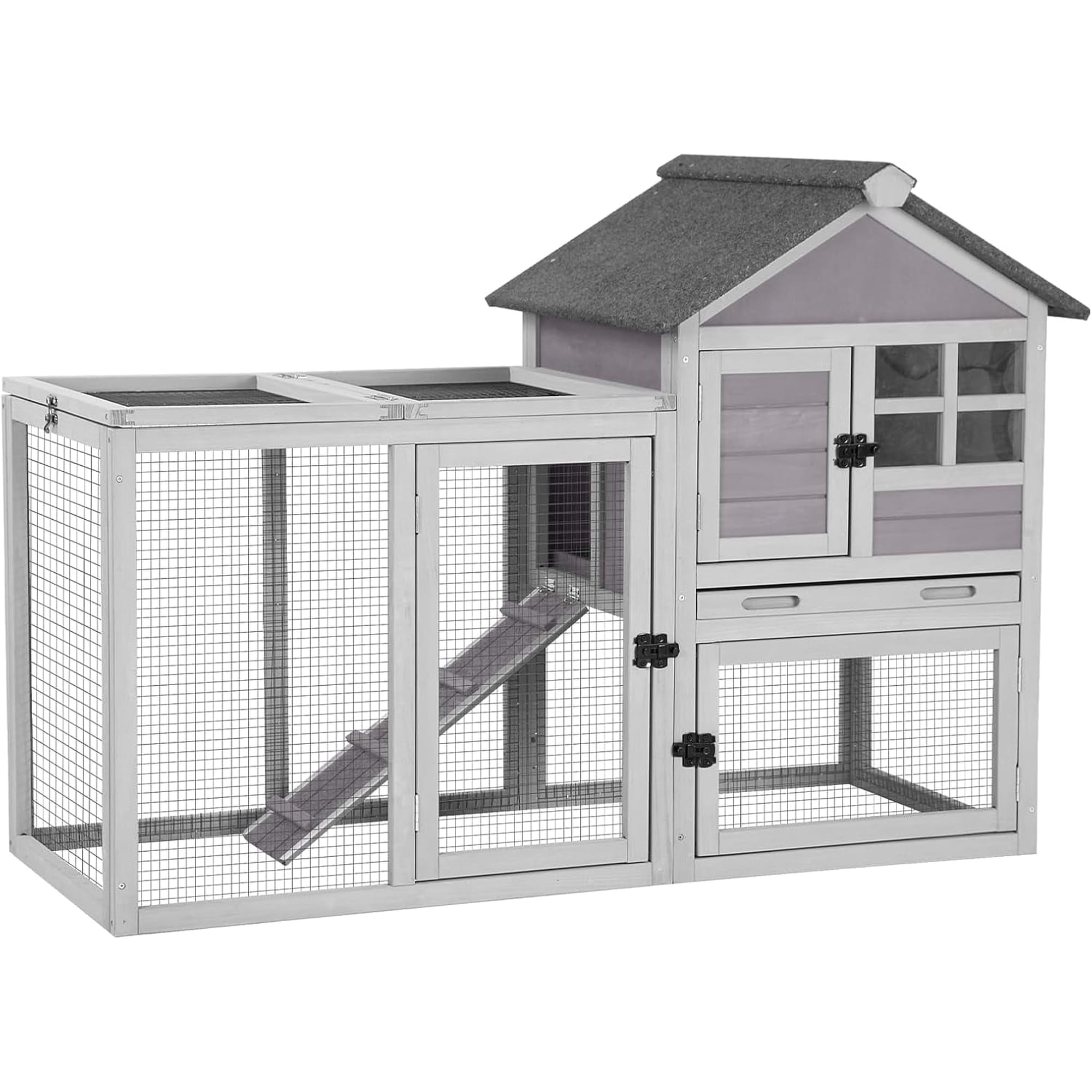 Aivituvin Rabbit Hutch Indoor Outdoor Bunny Cage Rabbit cage with Run, Deeper No Leak Tray, Weatherproof