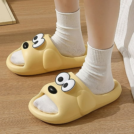 

ZTTD Women Slippers Cartoon Dog Cute Funny Flat Soft Sole Comfortable Non Slip Slippers Yellow