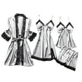 thumbnail image 2 of Utoimkio Women's Silk Lace Pajamas Set 4pcs Nightgown Cami Top Nightgown Lace Sleepwear Dress Robe Pants Sets, 2 of 5
