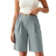 thumbnail image 4 of Hurxie Bermuda Shorts for Women Summer Dressy Casual Elastic High Waisted Wide Leg Knee Length Shorts with Pockets Gray,XL, 4 of 7