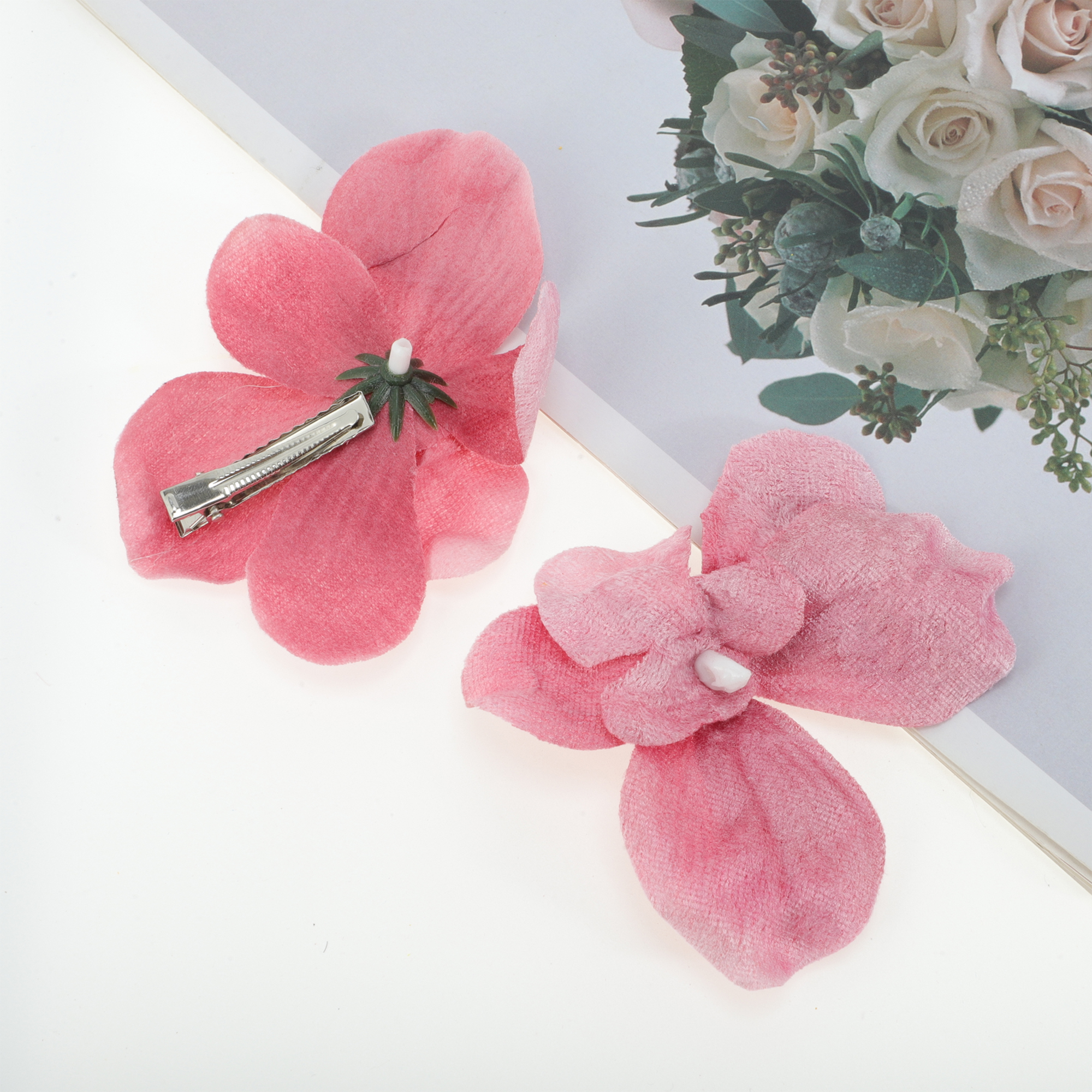 Unique Bargains 2Pcs Wind Butterfly Flowers Hair Clip Fashionable Hairstyles Pink