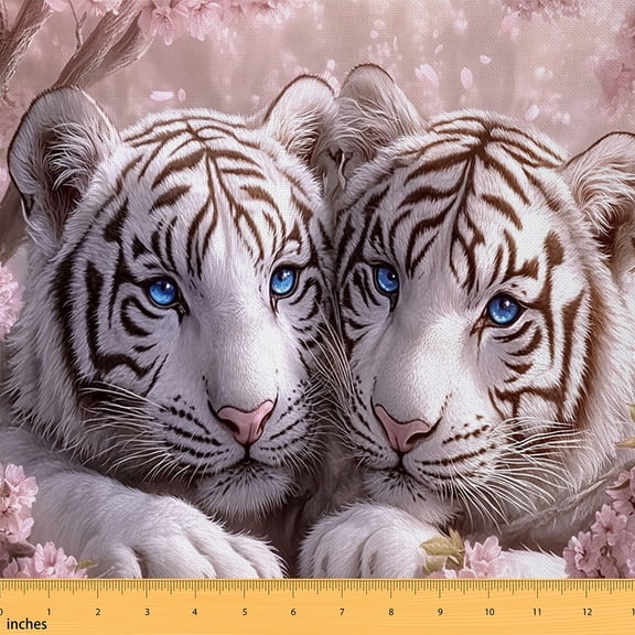 Castle Fairy 3D Tiger Print Fabric by the Yard 1 Yard, Animal Theme Room Decor Fabric by the Yard, Pink Floral Fabric for Sewing, Ultra Soft Home Decor