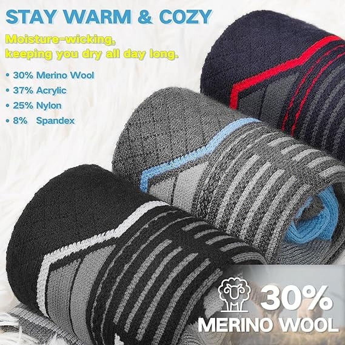 2 Pairs Merino Wool Ski Socks, Men Women Compression Snowboard Winter Thermal Socks for Skiing, Snowboarding, Cold Weather, Winter (Greyblue USA Size 6.5-8)