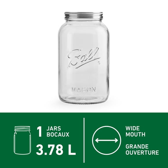Ball Decorative Mason Jar with One Piece Stainless Steel Lid, 3.78 L (128 oz)
