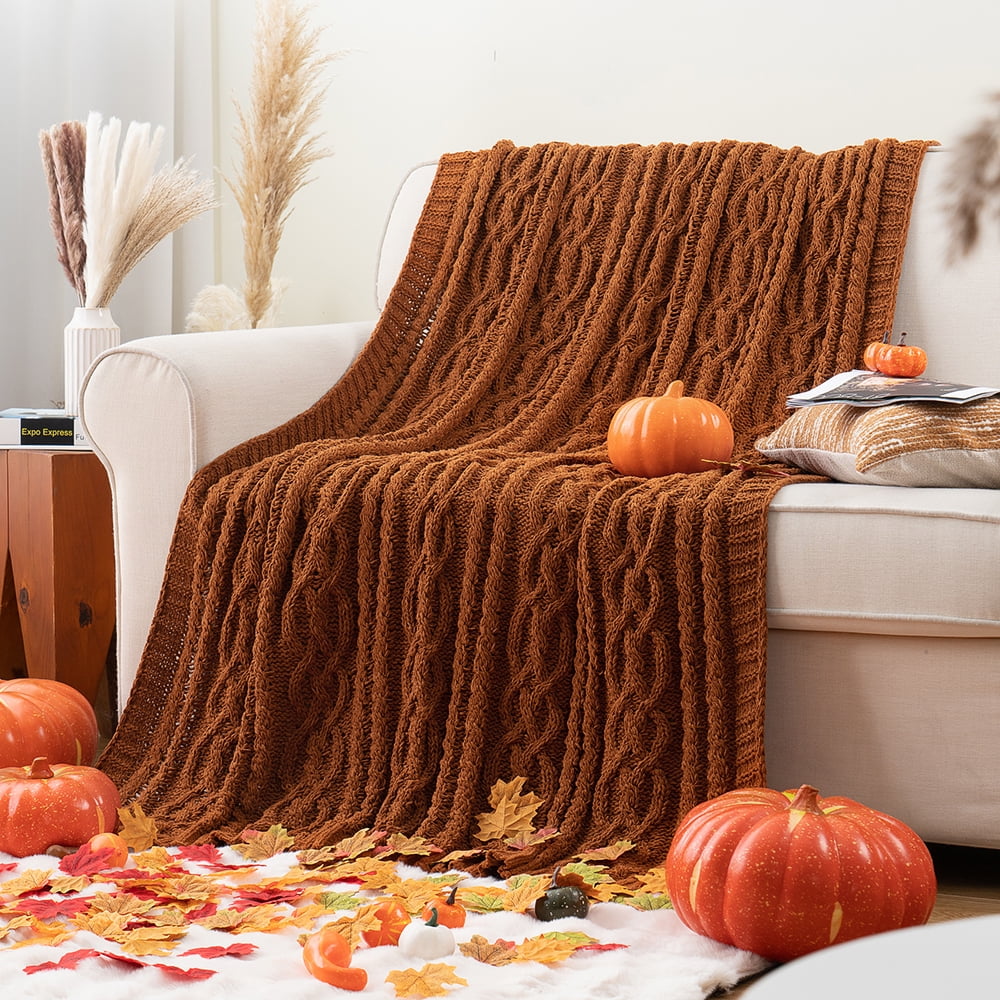 Battilo Caramel Throw Blanket for Couch, Chenille Rust Blanket Throw,Fall Blanket,51"x67"