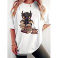 thumbnail image 1 of Women's Casual Short Sleeve Crew Neck T-Shirt - Cute Cartoon Dragon & Books Print, Lightweight Summer Top, Machine Washable Regular Fit Tee for Women, Ladies T Shirts, Casual Attire, Playful Desi, 1 of 7