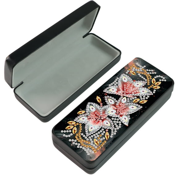 5D Diamond Painting Kit Eyeglass Case White Floral DIY Eyeglass Storage Box Leather Handcrafted Diamond Art Gift Eyeglass Case