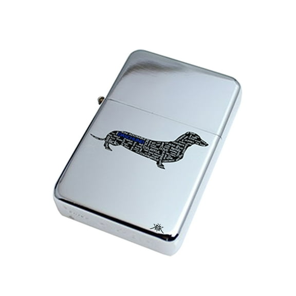 KuzmarK Silver Windproof Flip Top Lighter -  Daschund Daschund