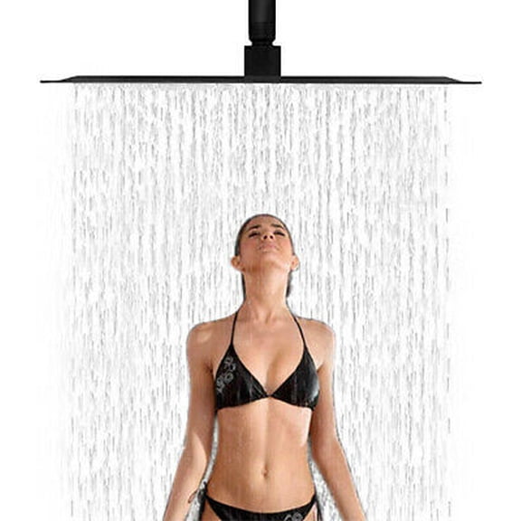Black 12" Rain Shower Head Ultra thin Square Rainfall Sprayer Ceiling/Wall Mount