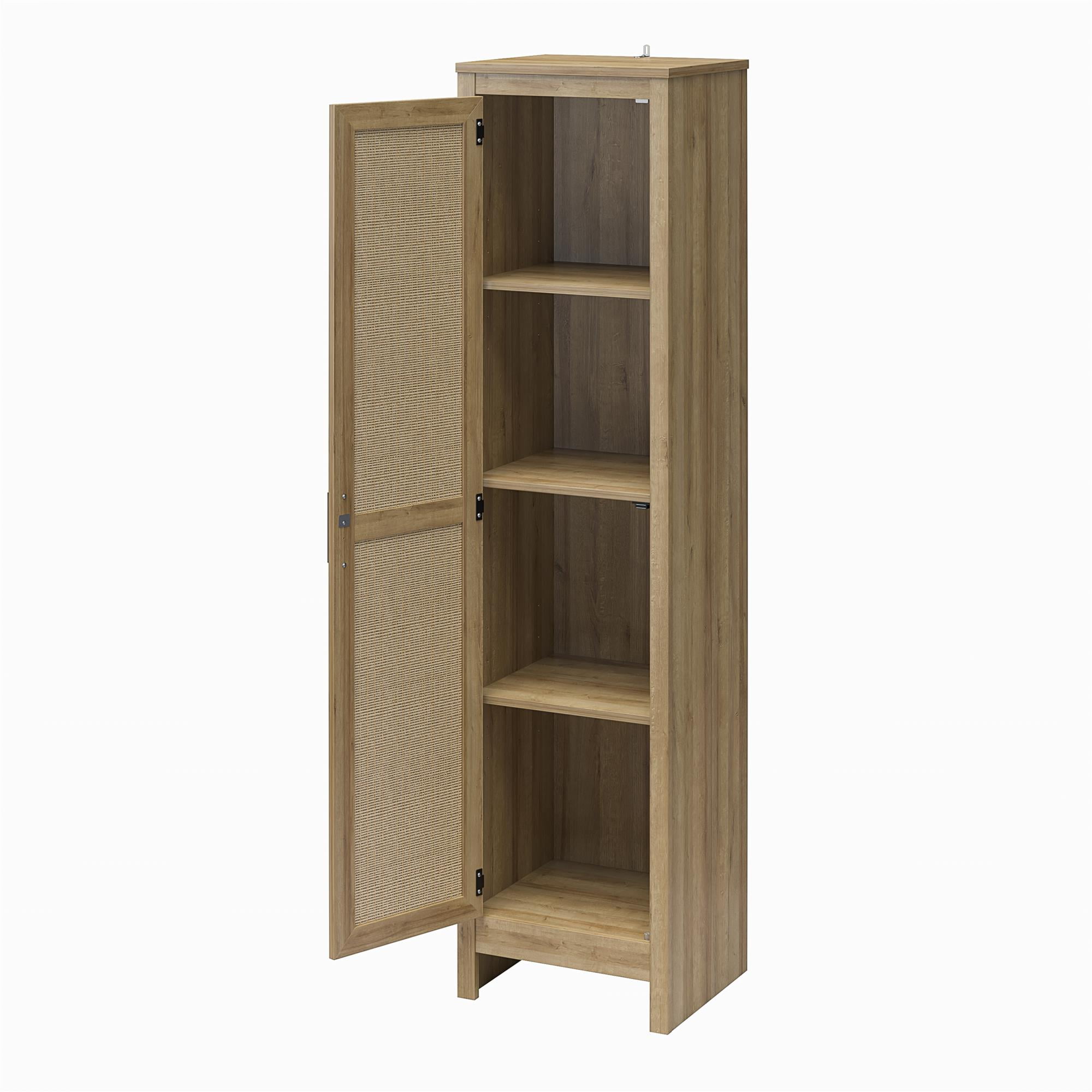 Ameriwood Home Wimberly Tall 1-Door Cabinet, Natural with Faux Rattan