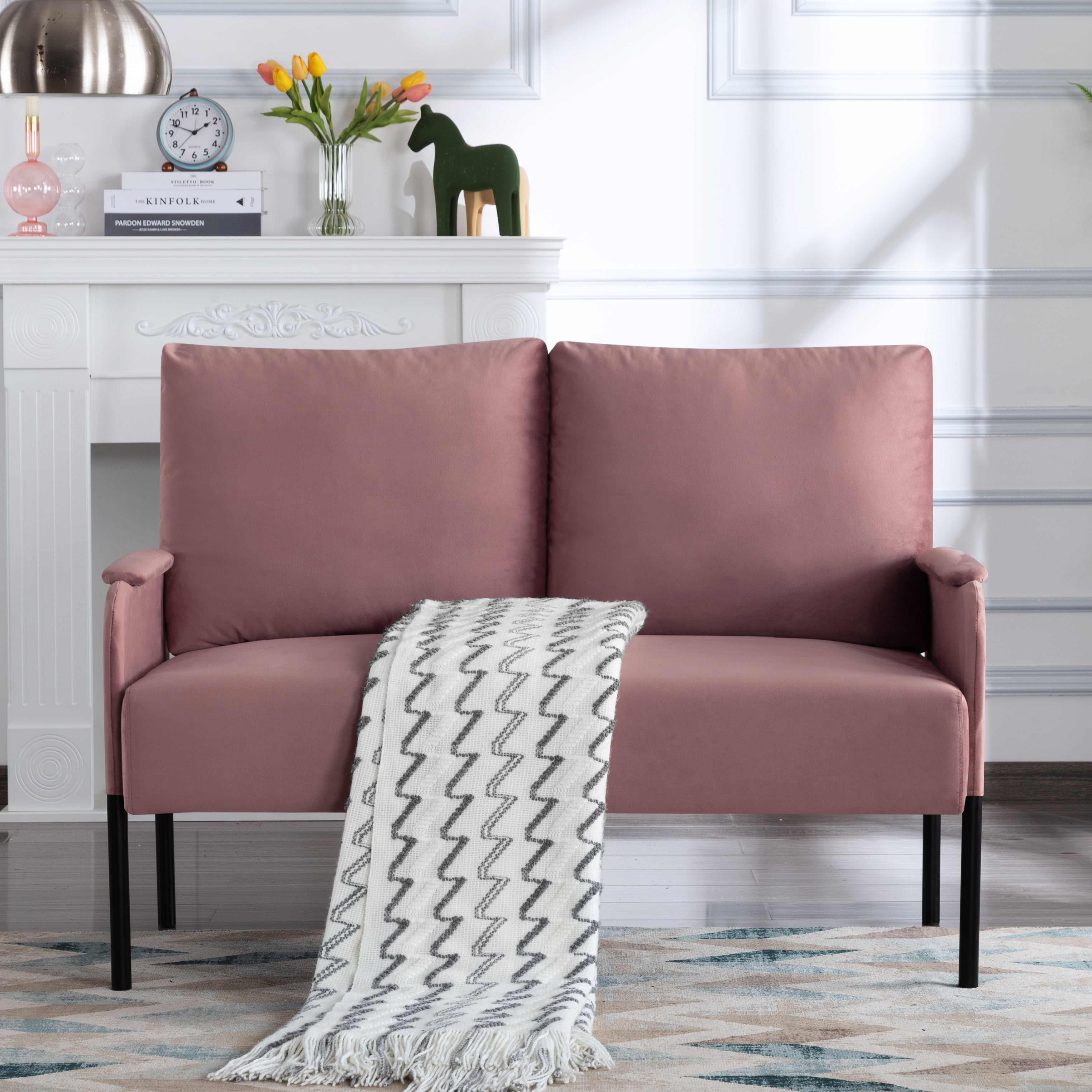 Gewnee 45.7”Small Modern Loveseat Couch,Fabric Upholstered 2-seater Sofa for Apartment or Small Living Room(Pink)