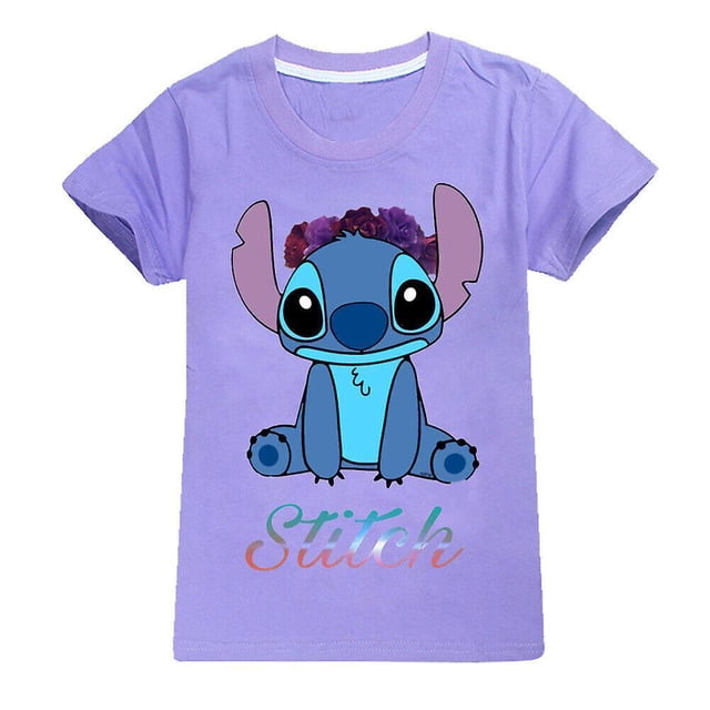 Camisetas con estampado de Lilo y Stitch para niños y niñas, camisetas de manga corta con cuello redondo