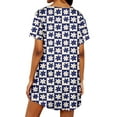 thumbnail image 5 of QAFOPEH Women Checkered Daisy Print Short Sleeve Pockets Mini Sleepdress, 5 of 5