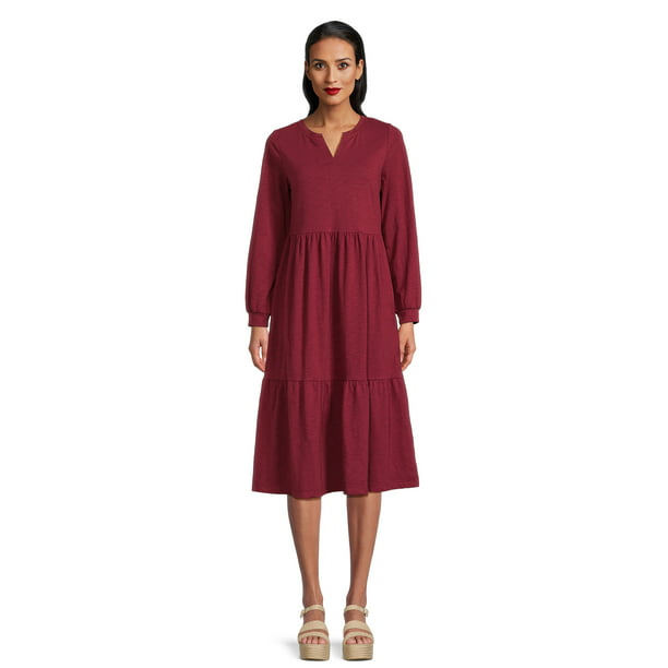 Time and Tru Women's Knit Tiered Midi Dress - Walmart.com