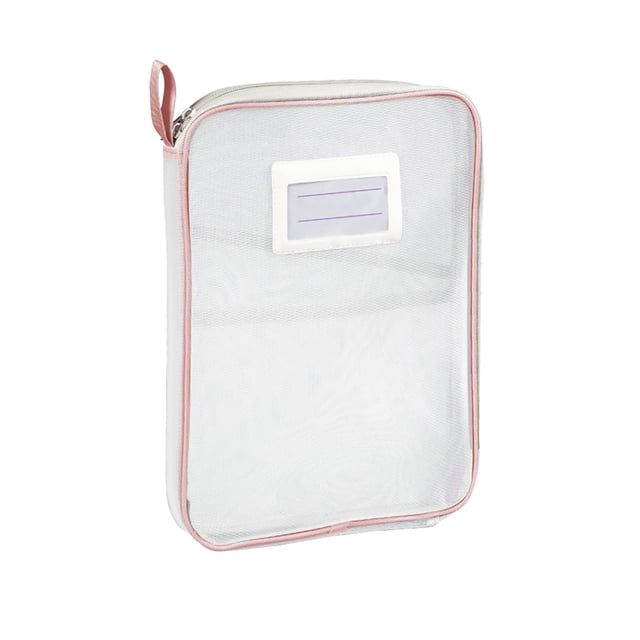 Pink Mesh Storage Bag A4 Multi Layer Handheld Document Organizer For Student Homework Test Paper
