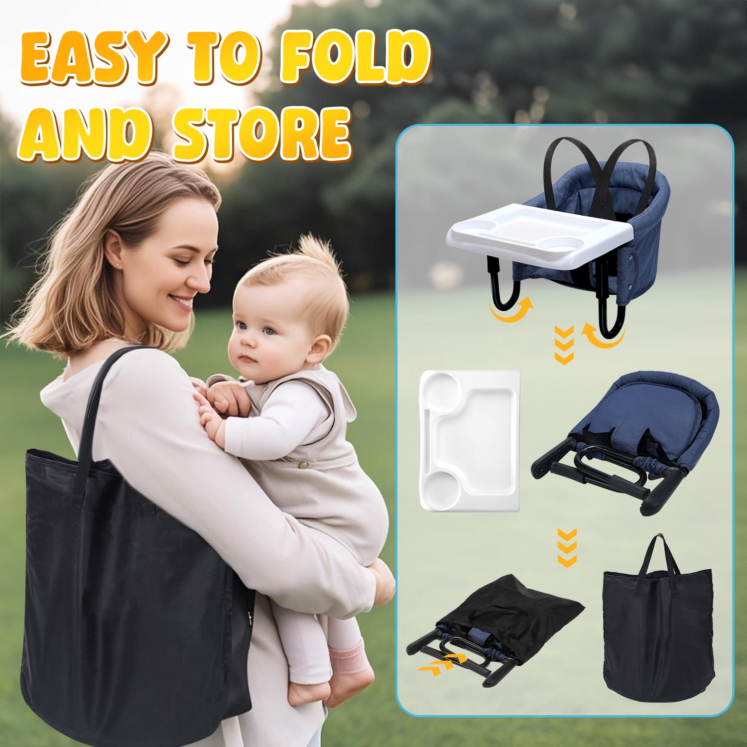WonderStone Hook On Chair, Portable High Chair with Tray, Storage Bag & Free Accessories, Clip-On Table Chair for Baby and Toddler, Ideal for Home and Travel, Blue