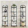 thumbnail image 4 of 5-Tier Corner Shelf Stand, Black Corner Bookshelf, Bathroom Storage Rack Shelf, Plant Rack, Tempered Glass, Steel Frame, Modern Style for Living Room, Bathroom, Kitchen, Metallic Black, 4 of 10