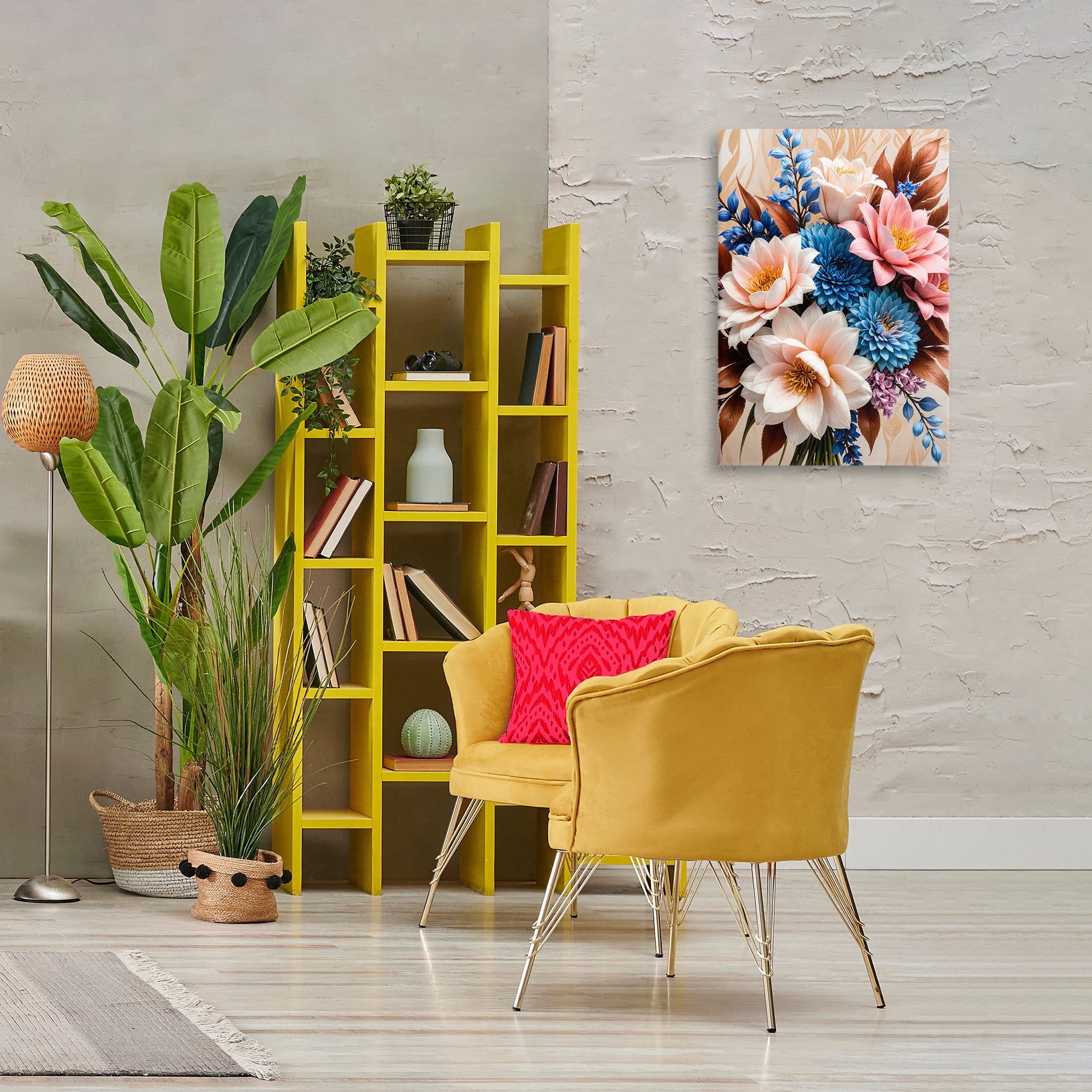 Stupell Industries Pink & Blue Mixed Bouquet Plants & Flowers Painting Wrapped Canvas Art Print Wall Art, 20 x 30