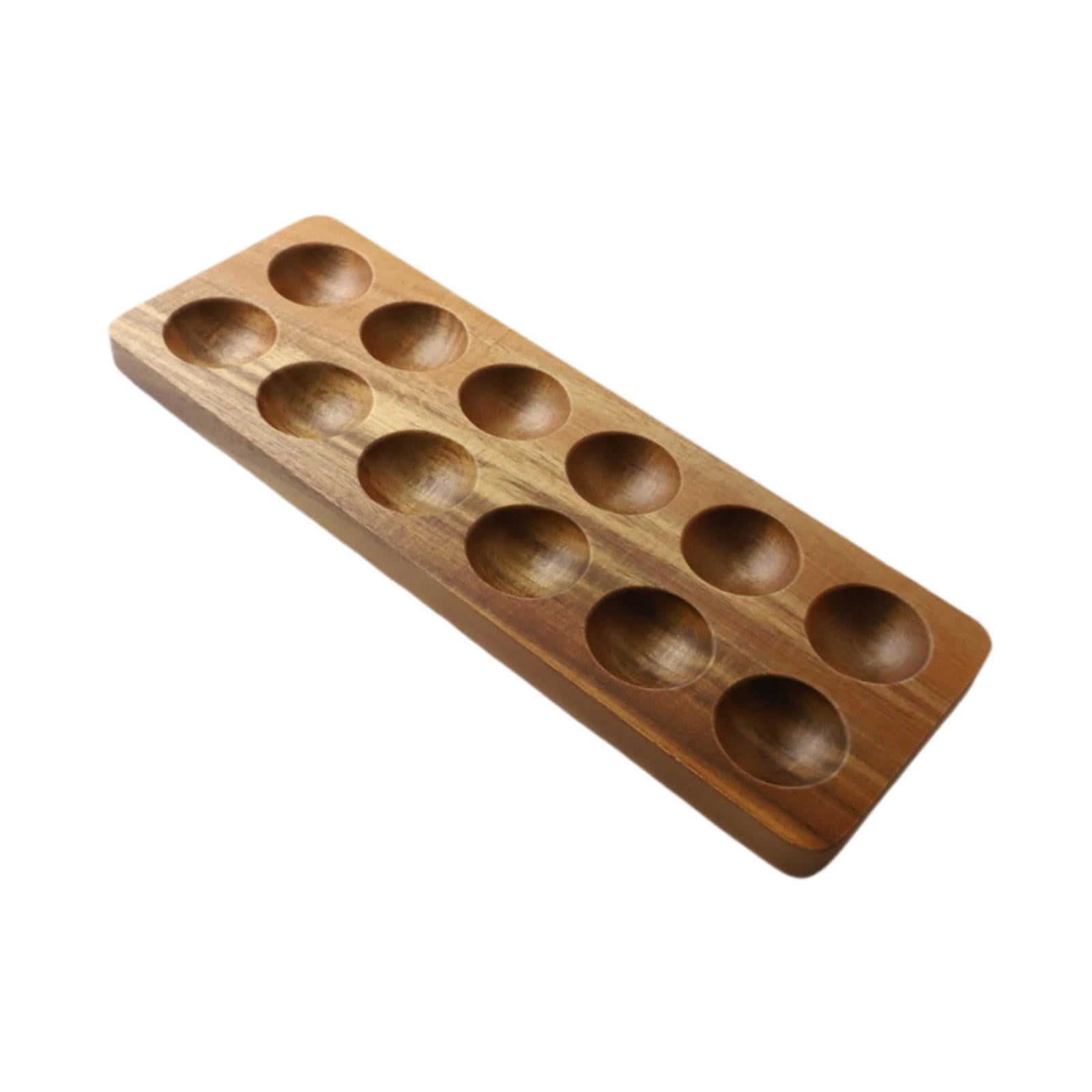 Egg Holder Wooden Tray Organizer with Sturdy Wood Construction for Kitchen Countertop and Refrigerator Use