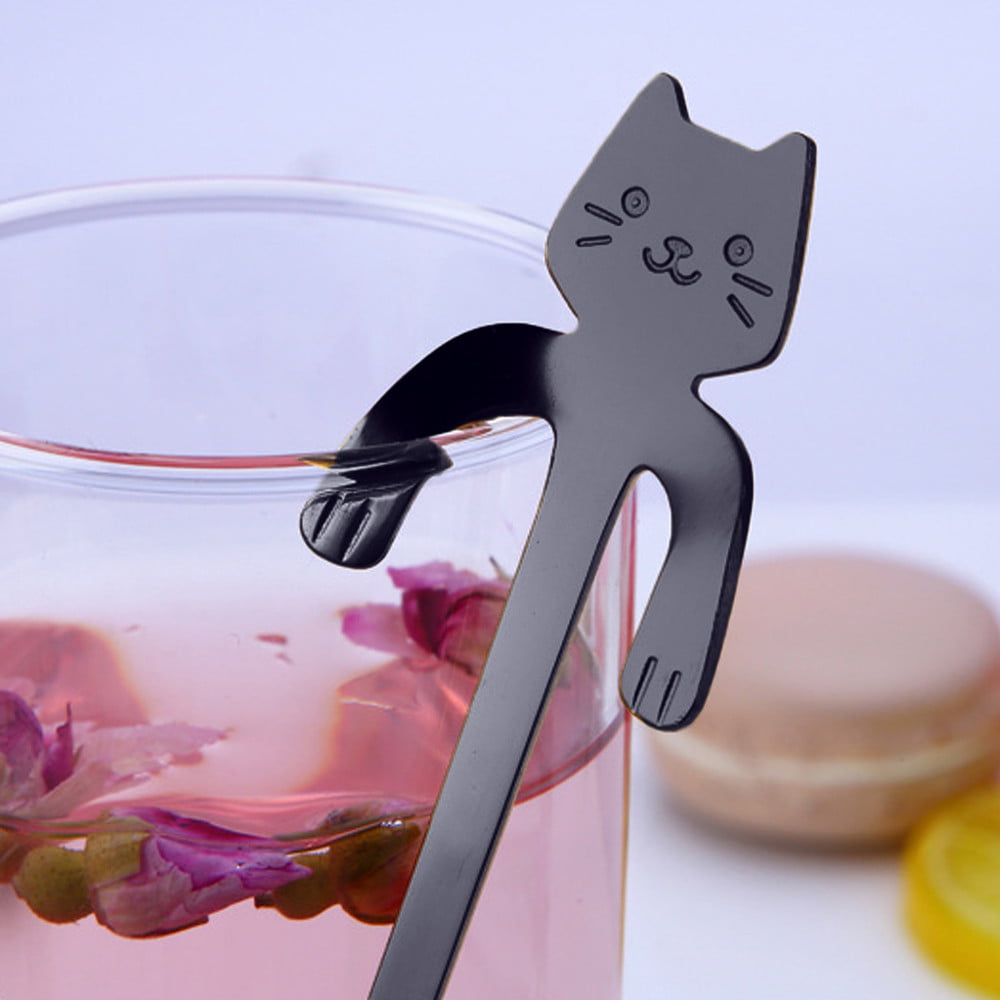 Cute Cat Spoon Long Handle Spoons Flatware Coffee Drinking Tool Kitchen Gadget Silver