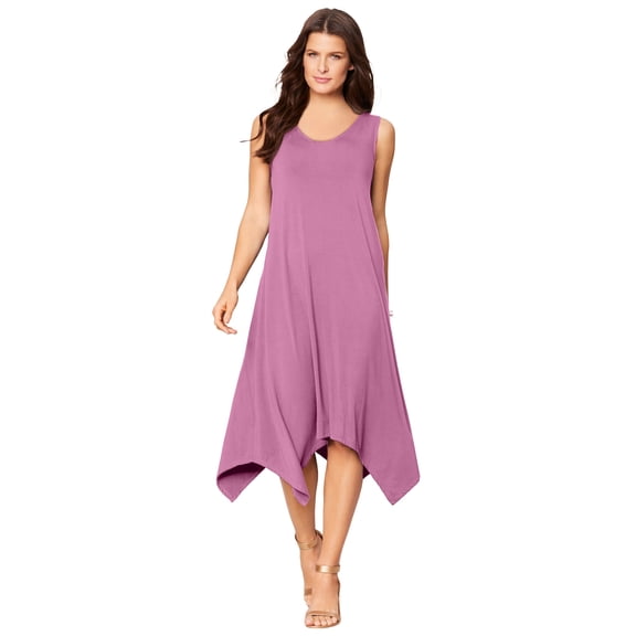 Roaman's Women's Plus Size Stretch Knit Mid Length Sleeveless Swing Dress