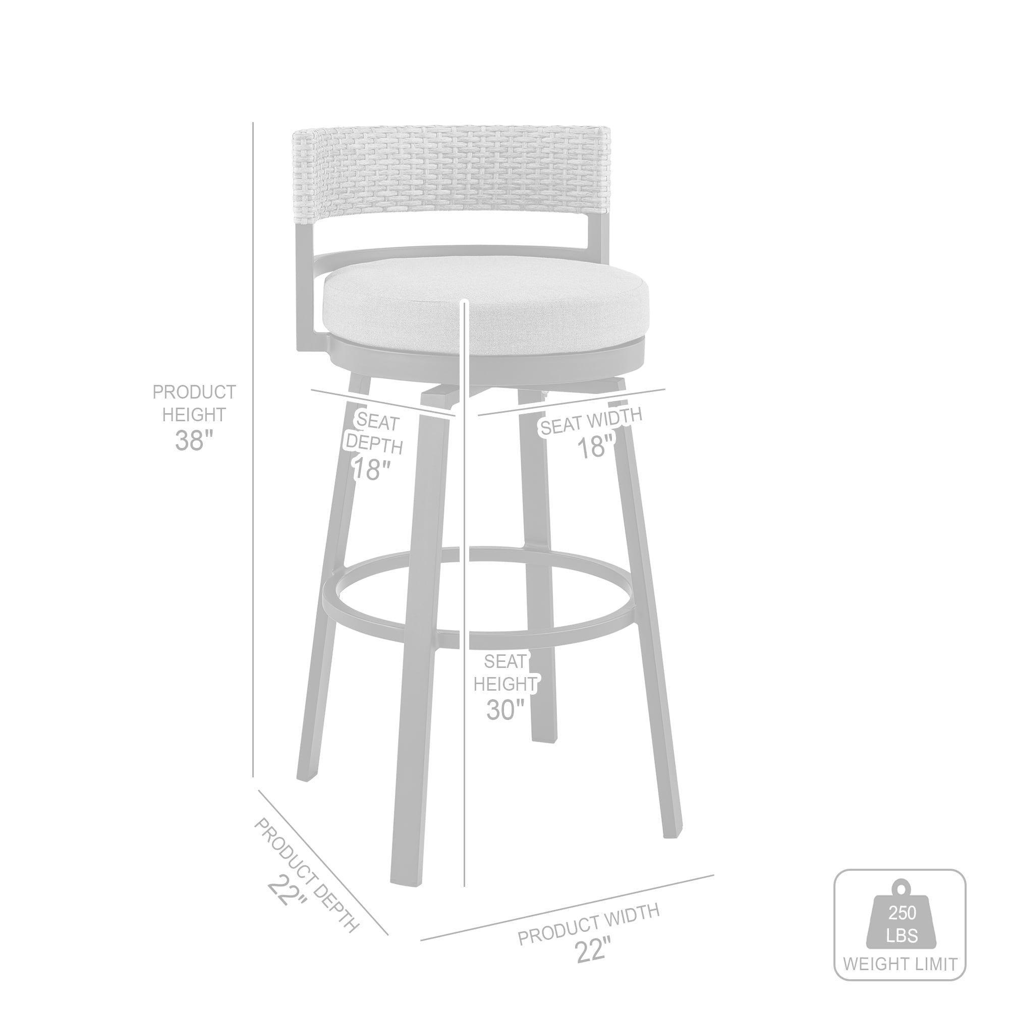 Encinitas Outdoor Patio Swivel Bar Stool in Aluminum and Wicker with Gray Cushions - Set of 2