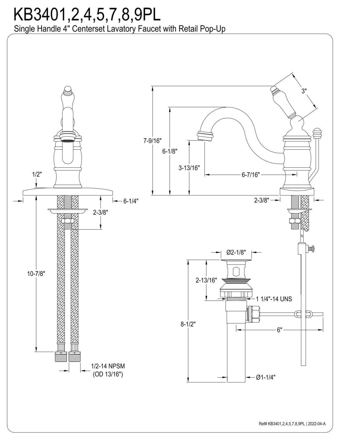 Kingston Brass KB3401PL Victorian 4" Centerset Single Handle Bathroom Faucet, Polished Chrome