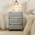 thumbnail image 2 of Wooden Nightstands Mirrored Bedside Nightstand, Modern Side Table with 3 Drawers, Silver Accent End Table with Crushed Diamonds for Bedroom, Dorm and Living Room, 17.7"W x 13.8"D x 23.6"H,Bedside Nig, 2 of 9