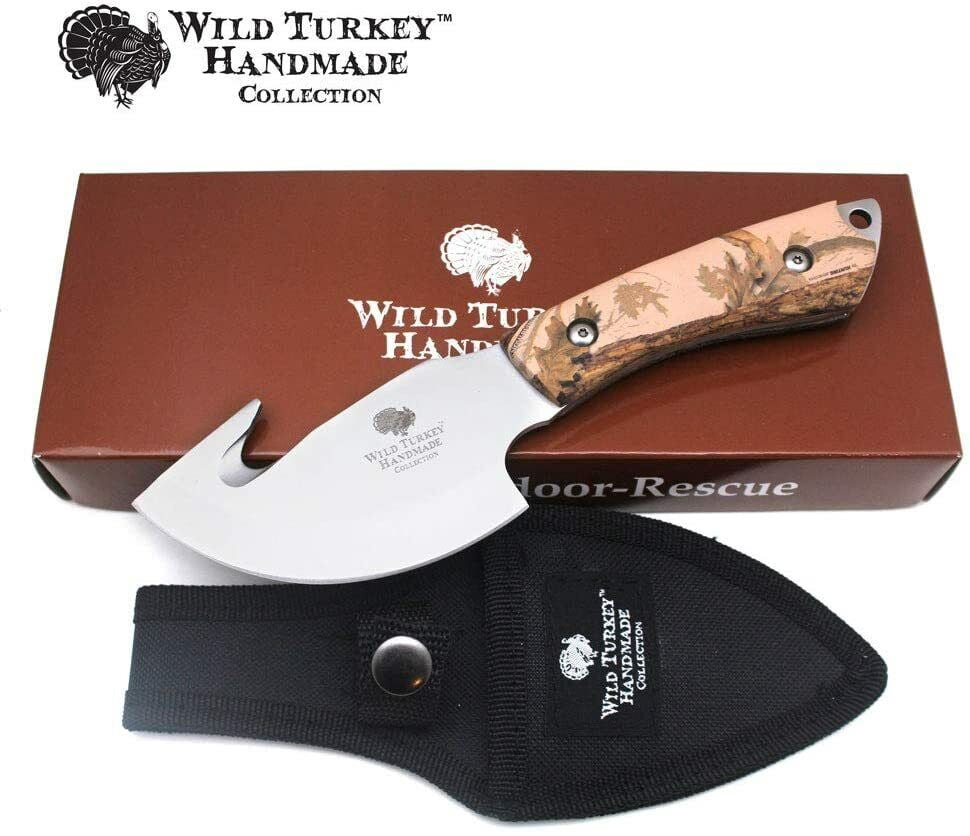 Wild Turkey Handmade Collection Fixed Blade Gut Hook Skinner Knife w/ Sheath