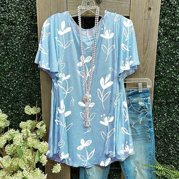 Tejiojio Essentials Short Sleeve Lady's Summer T-Shirt Women Ladies Casual Print Pullover O-neck Tops T-Shirt Blouse