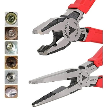 VAMPLIERS VT-001-S2J -  8" PRO Linemans Pliers   7" Long Nose Pliers Bundle, Stripped Screw Removal tool