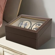 4+6 Leather Auto Self-winding Watch Winder Storage Display Case Box Dual Motor