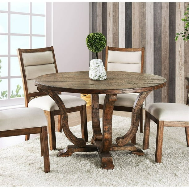 Furniture Of America Meka Rustic Round Dining Table In Antique Oak Com America Meka Rustic Round Dining Table, Finch Alfred Round Solid Wood Rustic Dining Table